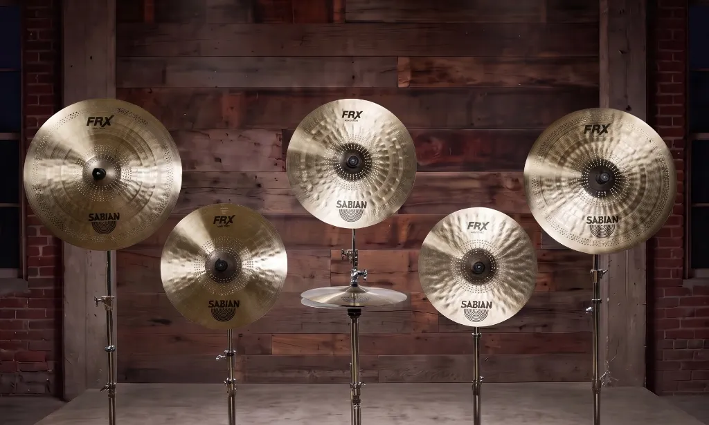 Sabian FRX Frequency Reduced cymbals setup on chrome stands